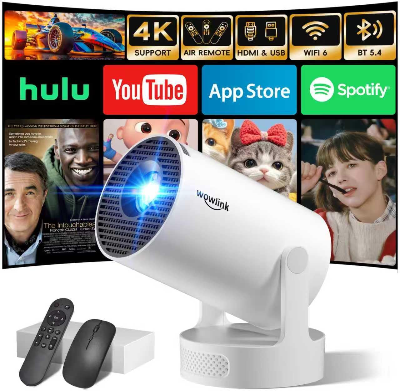 Mini Projecteur WiFi 6 & Bluetooth 5.4 – 4K 1080P, Auto Keystone, Apps Intégrées | 2026