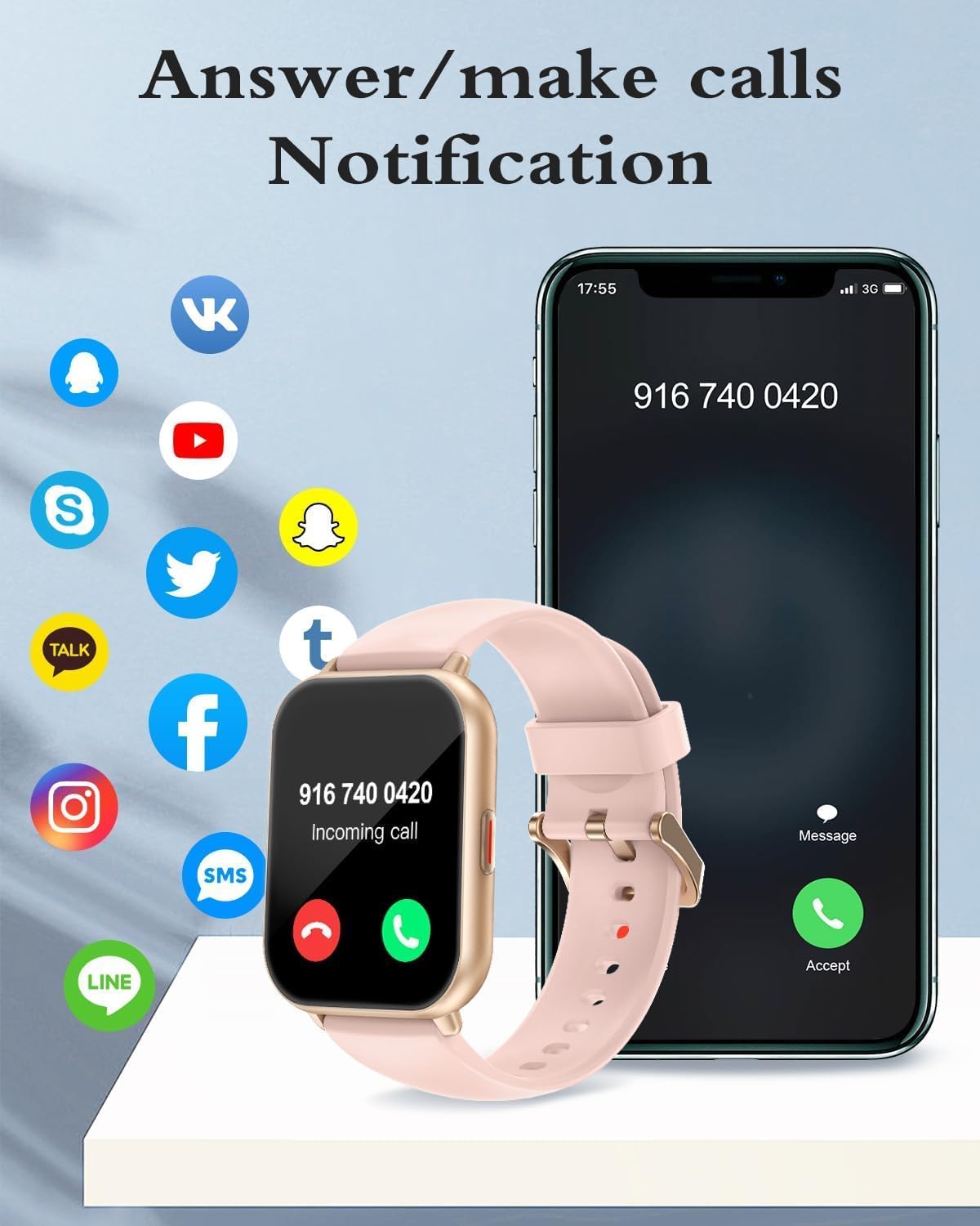 RUIMEN Montre Connectée Femme — Appel Bluetooth & Lecteur de Musique