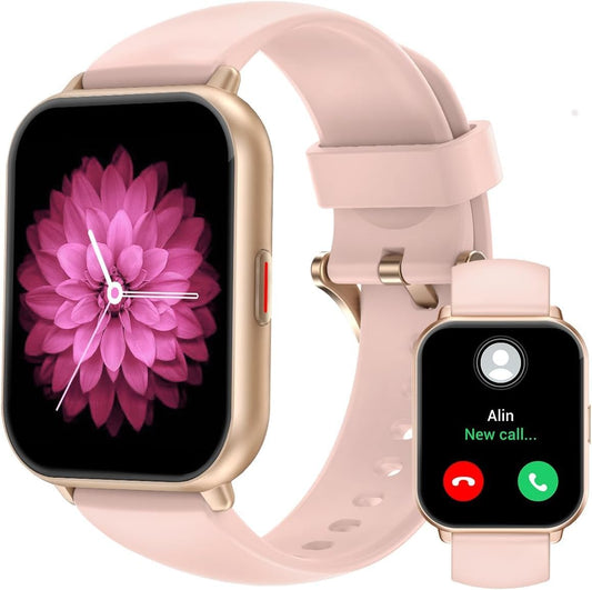 RUIMEN Montre Connectée Femme – Appel Bluetooth, Musique, GPS Sport, IP68 | Rose