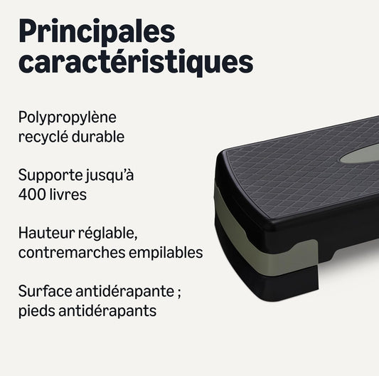 Amazon Basics Plateforme Step Aérobique Réglable 68,58cm – Stepper Maison | Noir/Gris